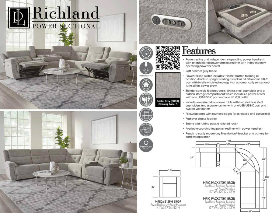 Parker Living - Richland 7 Piece Modular Power Reclining Sectional in Bristol Grey - MRIC-PACK7T(H)-BRGR - GreatFurnitureDeal
