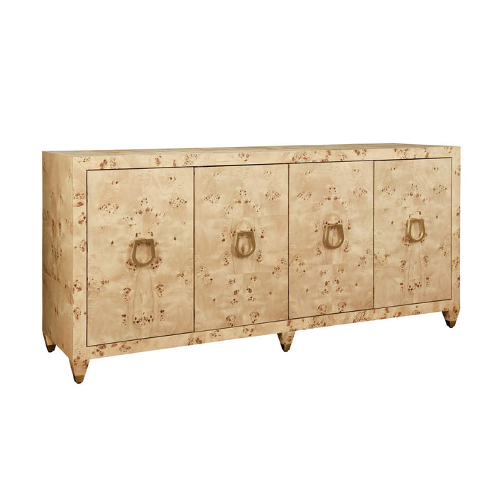 Worlds Away - Mulligan Four Door Buffet With Satin Brass Horsebit Inspired Hardware And Foot Caps In Burl Wood - MULLIGAN BW