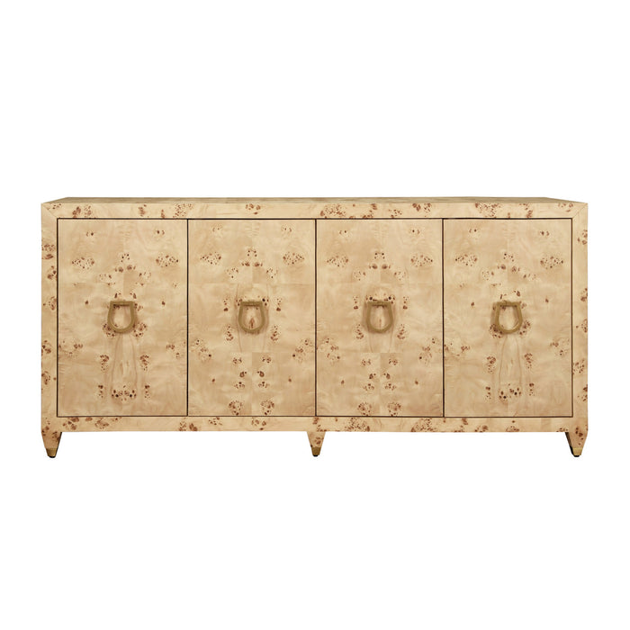 Worlds Away - Mulligan Four Door Buffet With Satin Brass Horsebit Inspired Hardware And Foot Caps In Burl Wood - MULLIGAN BW