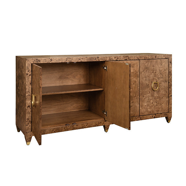 Worlds Away - Mulligan Four Door Buffet With Satin Brass Horsebit Inspired Hardware And Foot Caps In Dark Burl Wood - MULLIGAN DBW