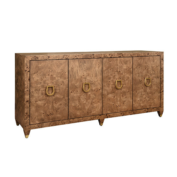 Worlds Away - Mulligan Four Door Buffet With Satin Brass Horsebit Inspired Hardware And Foot Caps In Dark Burl Wood - MULLIGAN DBW