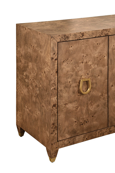 Worlds Away - Mulligan Four Door Buffet With Satin Brass Horsebit Inspired Hardware And Foot Caps In Dark Burl Wood - MULLIGAN DBW