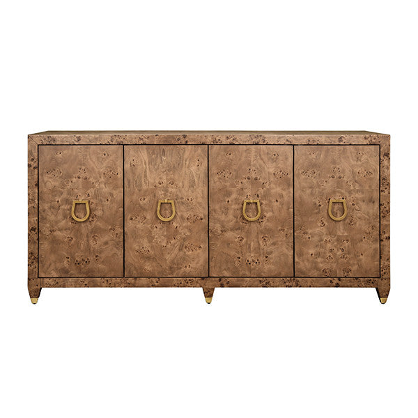 Worlds Away - Mulligan Four Door Buffet With Satin Brass Horsebit Inspired Hardware And Foot Caps In Dark Burl Wood - MULLIGAN DBW