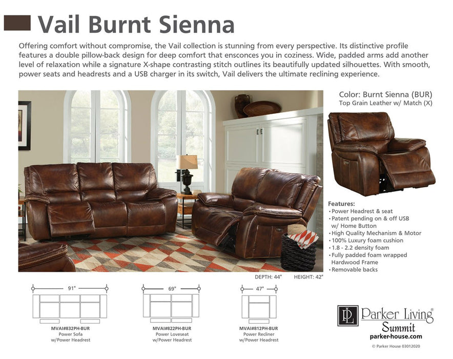 Parker Living - Vail Burnt Sienna Leather Power Recliner - MVAI#812PH-BUR - GreatFurnitureDeal