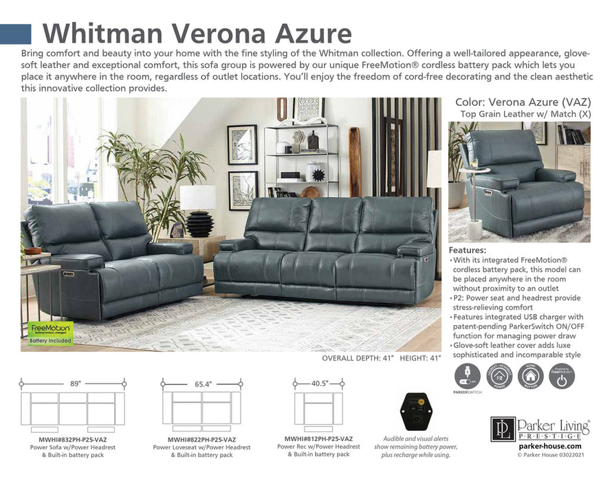 Parker Living - Whitman Power Loveseat in Verona Azure - MWHI#822PH-P25-VAZ - GreatFurnitureDeal