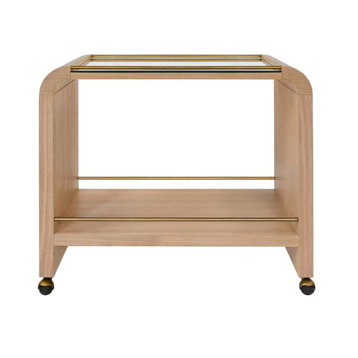 Worlds Away - Myer Waterfall Edge Bar Cart With Antique Brass Rails In Natural Oak - MYER NO - GreatFurnitureDeal