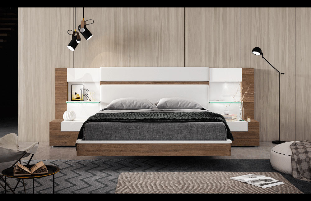 ESF Furniture - Mar Queen Bed in Walnut - MARBEDQS