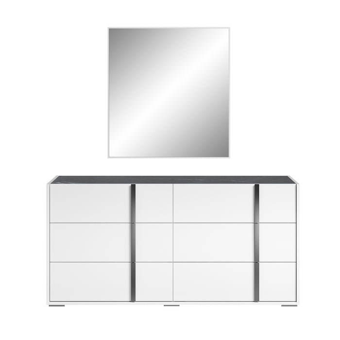 ESF Furniture - Bianca Marble Double Dresser with Mirror - BIANCA-DRESSERMIRROR