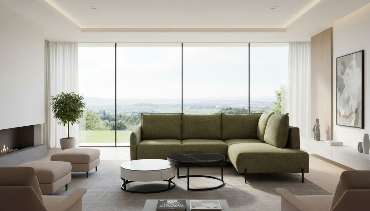ESF Furniture - Marsylia Sectional Left w/Bed in Olive - MARSYLIA-LEFT