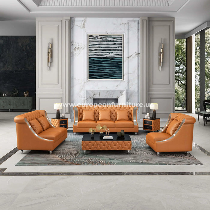 European Furniture - Mayfair 3 Piece Sofa Set Cognac - EF-90282 - GreatFurnitureDeal