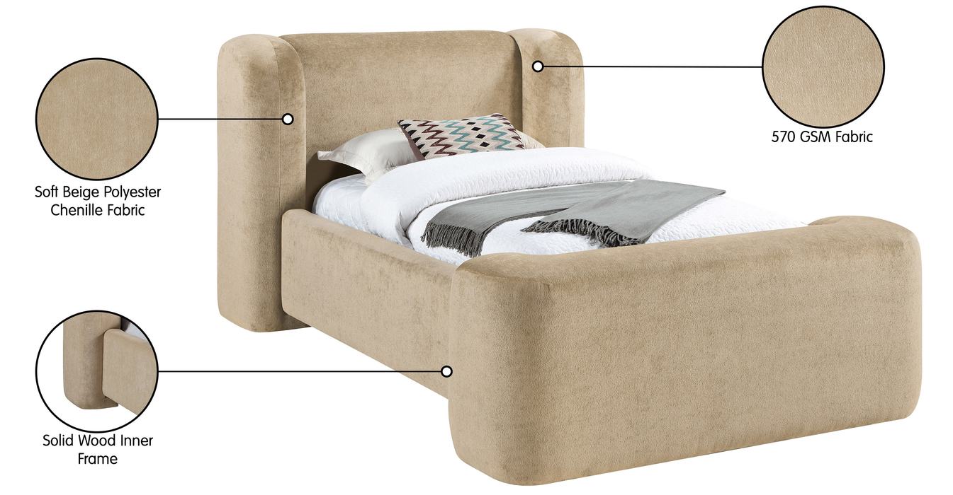 Meridian Furniture - Modena Beige Chenille Fabric Upholstered Twin Bed - ModenaBeige-T - GreatFurnitureDeal