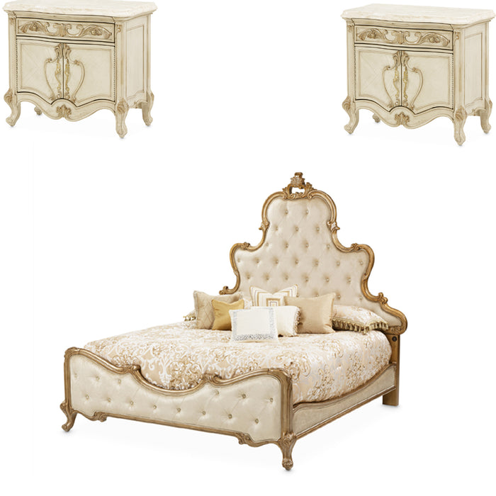 AICO Furniture - Platine de Royale 3 Piece Queen Bedroom Set in Champagne - N09000QNPL3-101-3SET - GreatFurnitureDeal