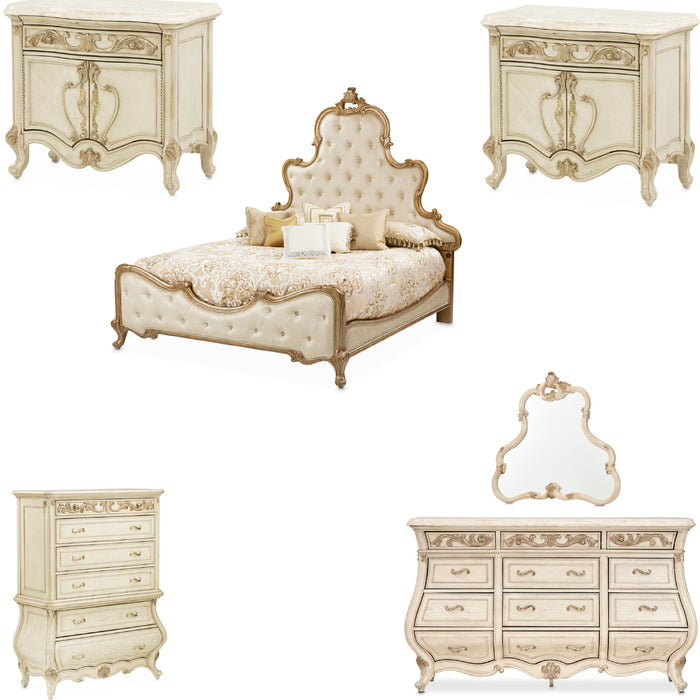 AICO Furniture - Platine de Royale 6 Piece Queen Bedroom Set in Champagne - N09000QNPL3-101-6SET - GreatFurnitureDeal