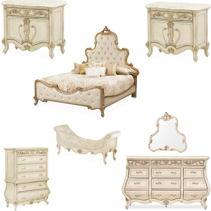 AICO Furniture - Platine de Royale 7 Piece Queen Bedroom Set in Champagne - N09000QNPL3-101-7SET - GreatFurnitureDeal