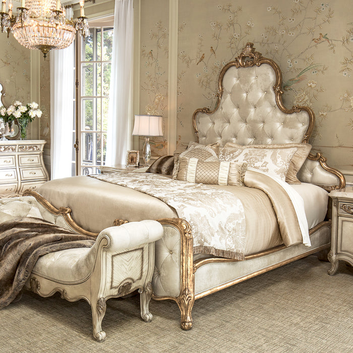 AICO Furniture - Platine de Royale 7 Piece Queen Bedroom Set in Champagne - N09000QNPL3-101-7SET - GreatFurnitureDeal