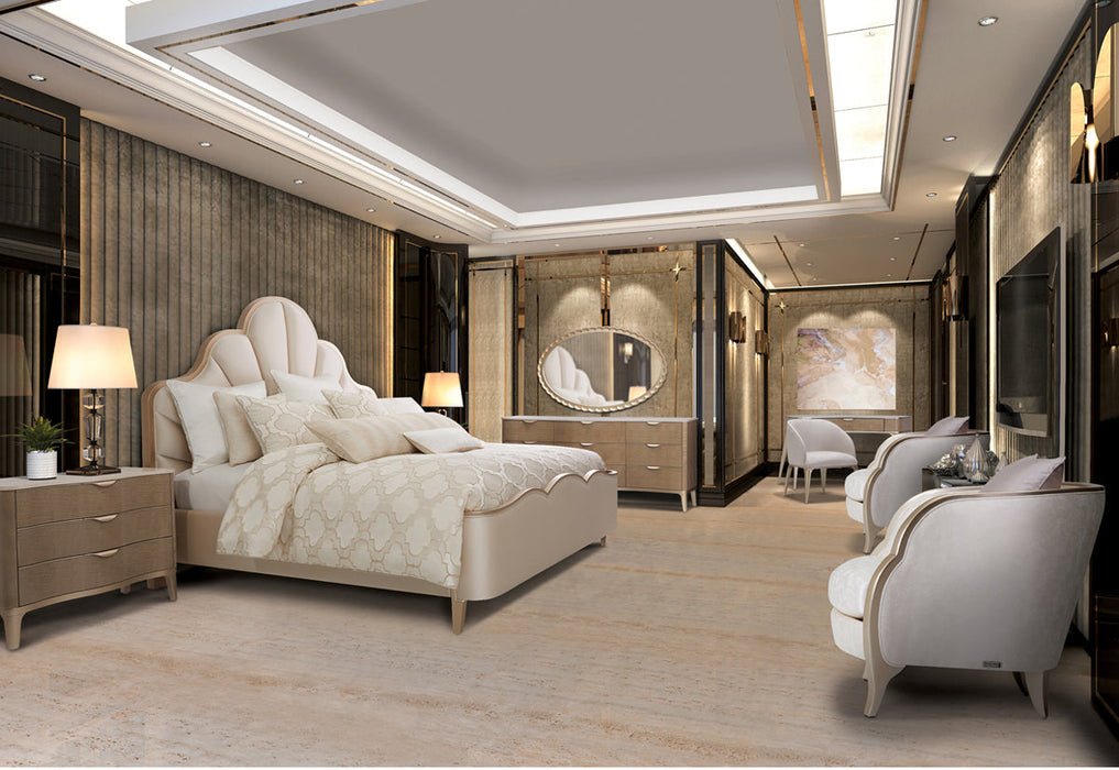 AICO Furniture - Malibu Crest 6 Piece Queen Scalloped Panel Bedroom Set - N9007000QN3-822-6SET - GreatFurnitureDeal