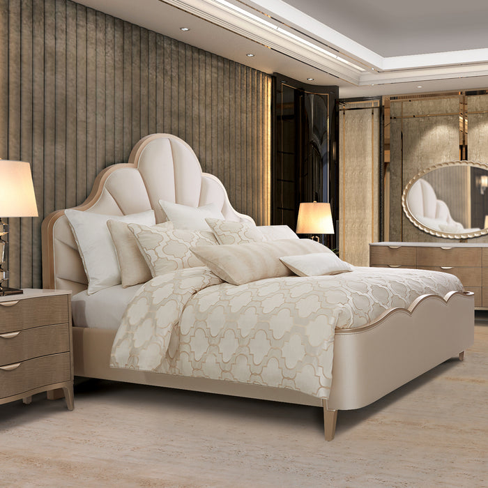 AICO Furniture - Malibu Crest 6 Piece Eastern King Scalloped Panel Bedroom Set - N9007000EK3-822-6SET - GreatFurnitureDeal