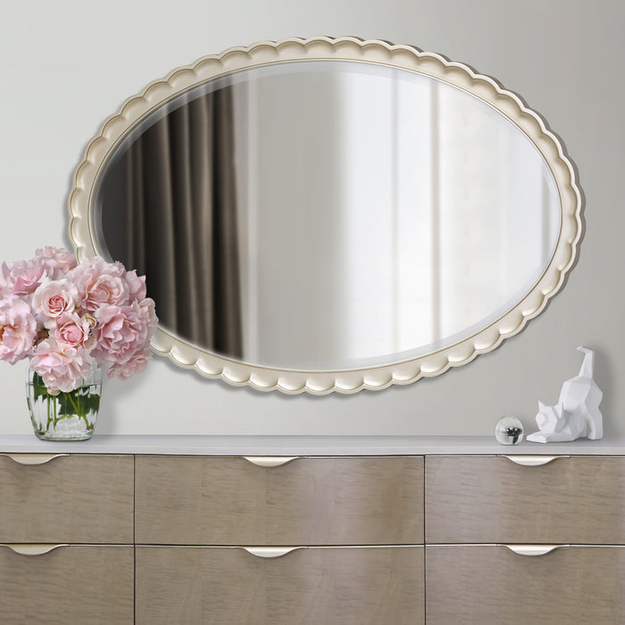 AICO Furniture - Malibu Crest"Oval Wall Mirror"Chardonnay - N9007260-822 - GreatFurnitureDeal