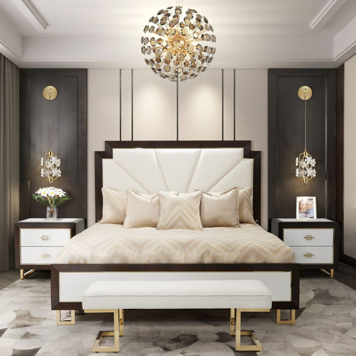 AICO Furniture - Belmont Place 5 Piece Cal. King Upholstered Bedroom Set - Espresso - N9085000CK3-409-5SET - GreatFurnitureDeal