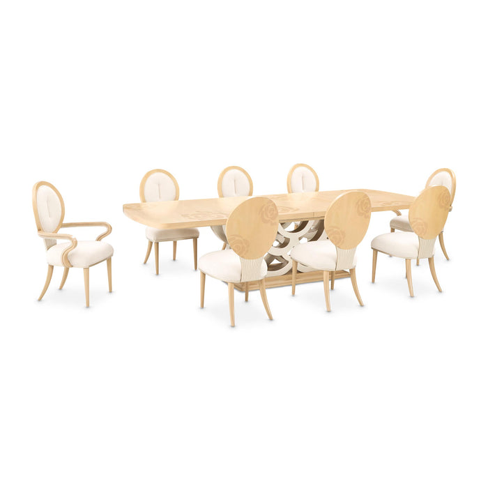 AICO Furniture - Camellia Field Rectangular Pedestal Dining Table in Caramel - N9090002-134 - GreatFurnitureDeal