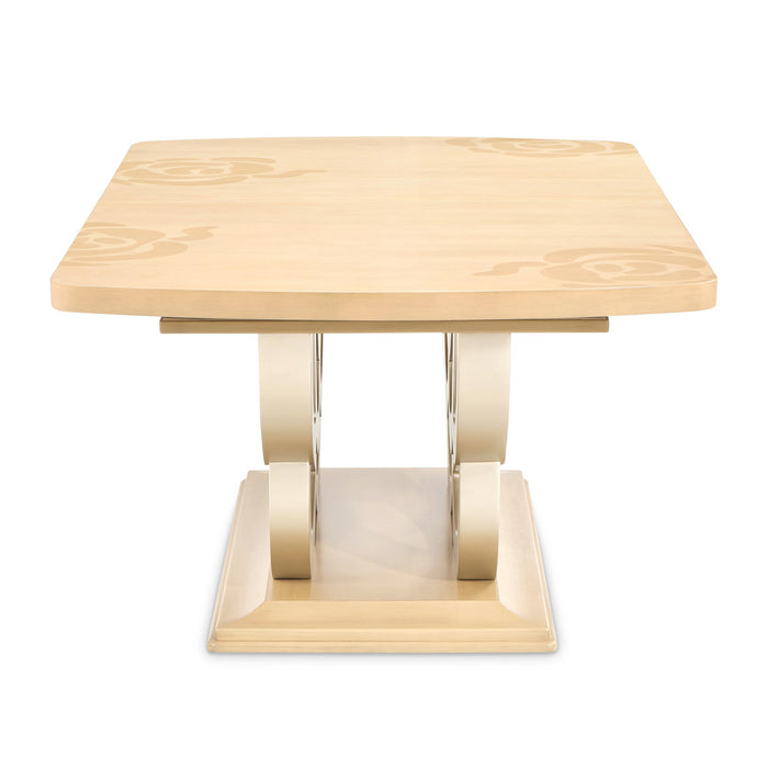 AICO Furniture - Camellia Field Rectangular Pedestal Dining Table in Caramel - N9090002-134 - GreatFurnitureDeal