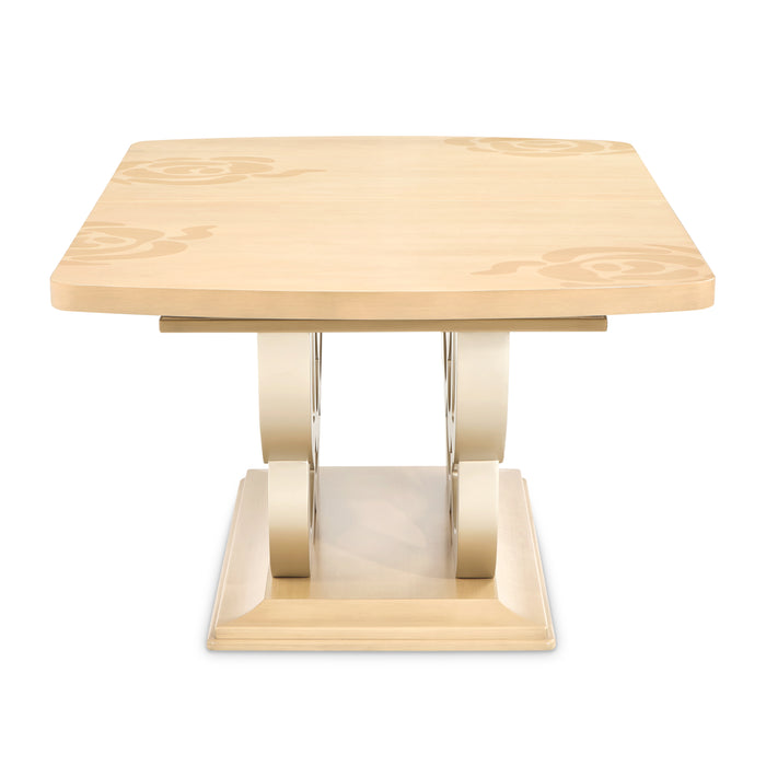 AICO Furniture - Camellia Field Rectangular Pedestal Dining Table in Caramel - N9090002-134 - GreatFurnitureDeal