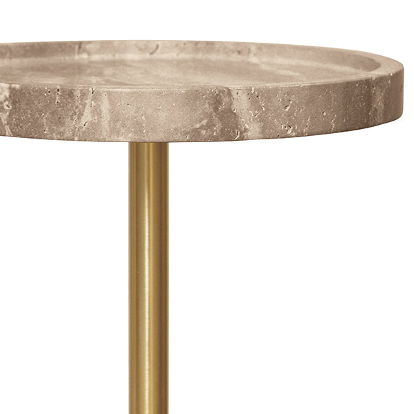 Worlds Away - Round Side Table In Travertine With Stainless Steel Pole - NATALIA - GreatFurnitureDeal