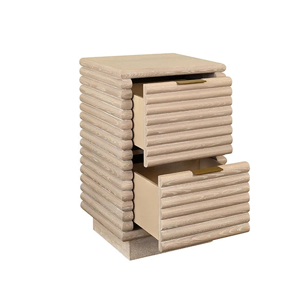 Worlds Away - Nayla Two Drawer Side Table With Antique Brass Hardware And Large Horizontal Reeds In Cerused Oak - NAYLA CO