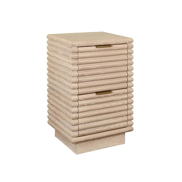 Worlds Away - Nayla Two Drawer Side Table With Antique Brass Hardware And Large Horizontal Reeds In Cerused Oak - NAYLA CO