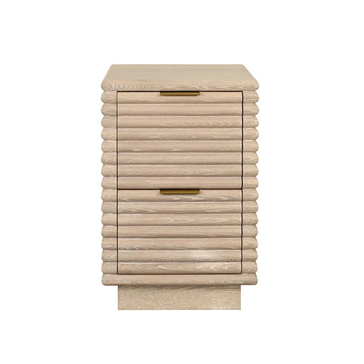 Worlds Away - Nayla Two Drawer Side Table With Antique Brass Hardware And Large Horizontal Reeds In Cerused Oak - NAYLA CO - GreatFurnitureDeal