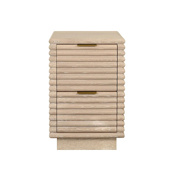 Worlds Away - Nayla Two Drawer Side Table With Antique Brass Hardware And Large Horizontal Reeds In Cerused Oak - NAYLA CO