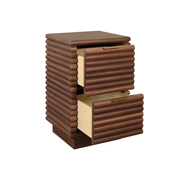 Worlds Away - Nayla Two Drawer Side Table With Antique Brass Hardware And Large Horizontal Reeds In Walnut - NAYLA WAL