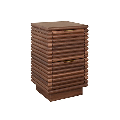 Worlds Away - Nayla Two Drawer Side Table With Antique Brass Hardware And Large Horizontal Reeds In Walnut - NAYLA WAL - GreatFurnitureDeal