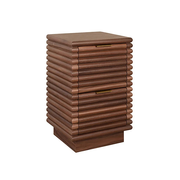 Worlds Away - Nayla Two Drawer Side Table With Antique Brass Hardware And Large Horizontal Reeds In Walnut - NAYLA WAL