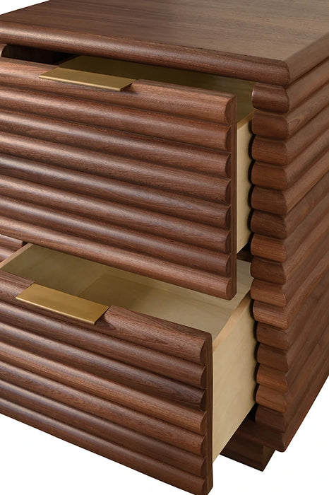 Worlds Away - Nayla Two Drawer Side Table With Antique Brass Hardware And Large Horizontal Reeds In Walnut - NAYLA WAL
