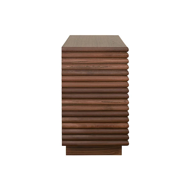 Worlds Away - Nayla Two Drawer Side Table With Antique Brass Hardware And Large Horizontal Reeds In Walnut - NAYLA WAL