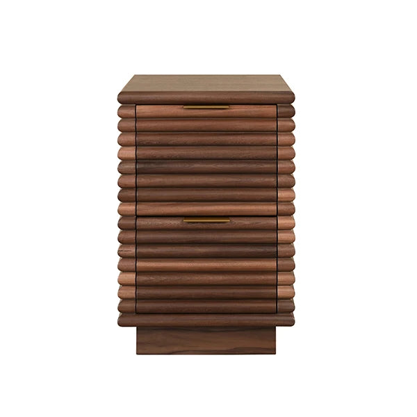 Worlds Away - Nayla Two Drawer Side Table With Antique Brass Hardware And Large Horizontal Reeds In Walnut - NAYLA WAL
