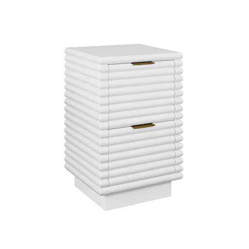 Worlds Away - Nayla Two Drawer Side Table With Antique Brass Hardware And Large Horizontal Reeds In White Lacquer - NAYLA WH - GreatFurnitureDeal