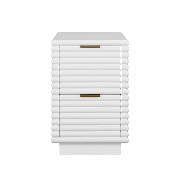Worlds Away - Nayla Two Drawer Side Table With Antique Brass Hardware And Large Horizontal Reeds In White Lacquer - NAYLA WH