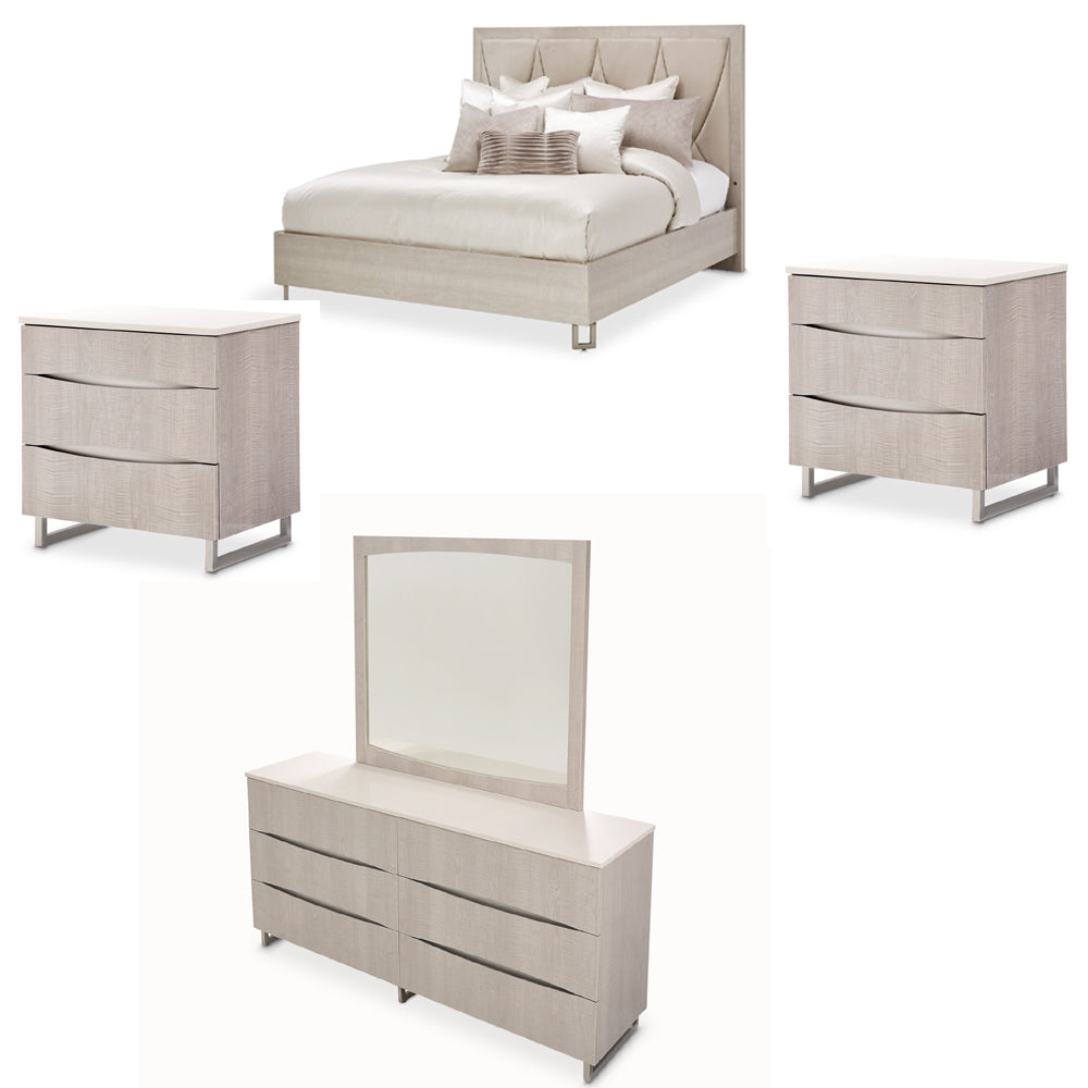 AICO Furniture Marin 5 Piece Eastern King Panel Bedroom Set in Greig