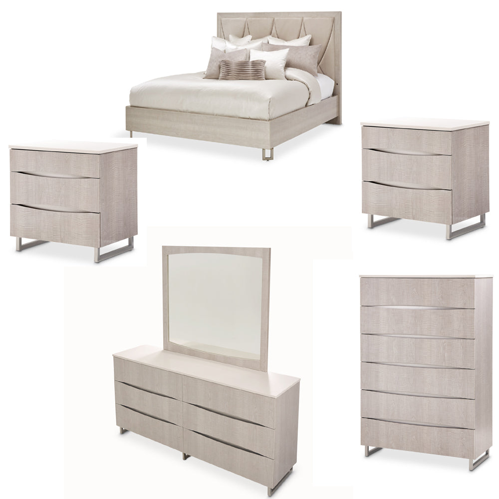 AICO Furniture Marin 6 Piece Eastern King Panel Bedroom Set in Greig