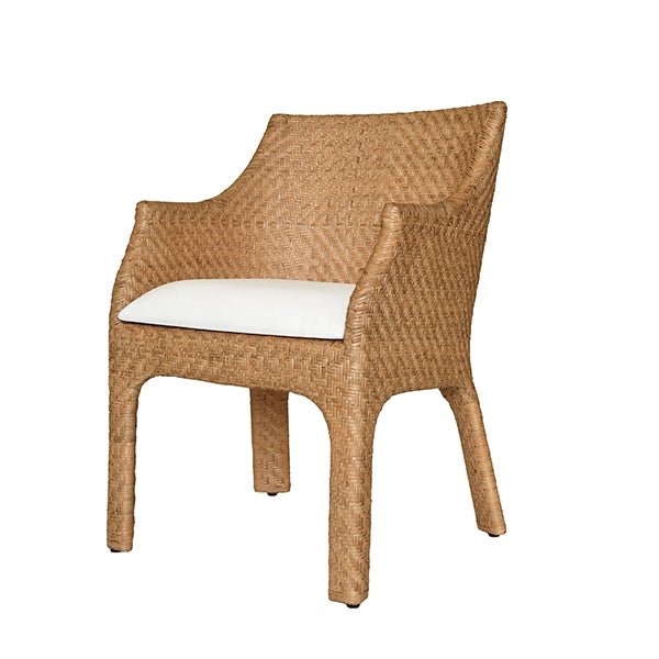 Worlds Away - Noelle Basketweave Rattan Wrapped Dining Chair with Ivory Linen Cushion - NOELLE