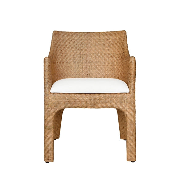 Worlds Away - Noelle Basketweave Rattan Wrapped Dining Chair with Ivory Linen Cushion - NOELLE - GreatFurnitureDeal