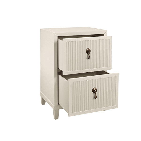 Worlds Away - Novalie Two Drawer Side Table With Fluted Drawer Fronts In Matte Antique White Lacquer - NOVALIE AW