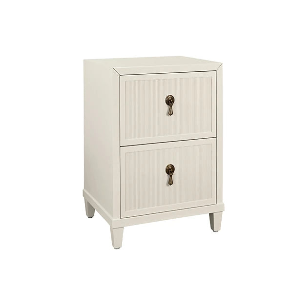 Worlds Away - Novalie Two Drawer Side Table With Fluted Drawer Fronts In Matte Antique White Lacquer - NOVALIE AW