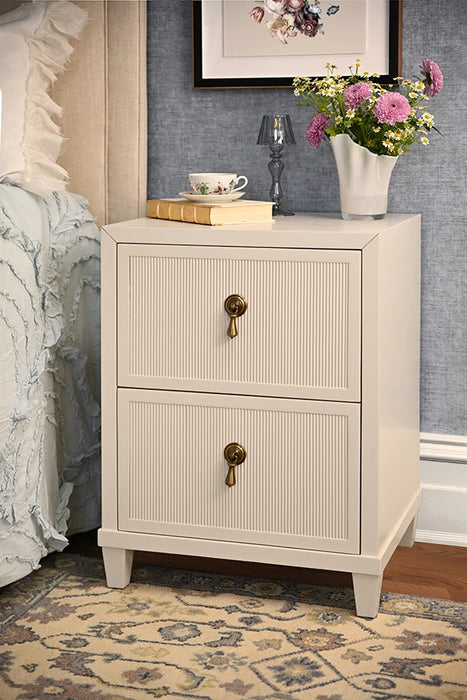 Worlds Away - Novalie Two Drawer Side Table With Fluted Drawer Fronts In Matte Antique White Lacquer - NOVALIE AW