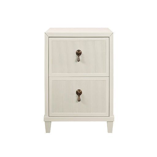 Worlds Away - Novalie Two Drawer Side Table With Fluted Drawer Fronts In Matte Antique White Lacquer - NOVALIE AW - GreatFurnitureDeal