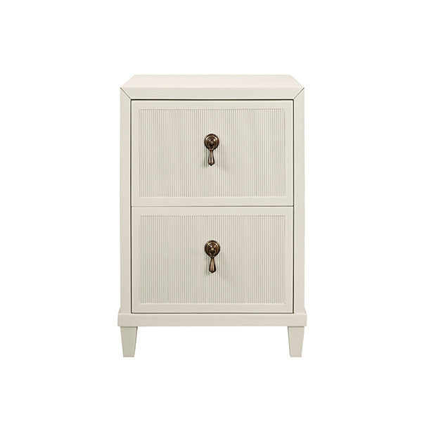 Worlds Away - Novalie Two Drawer Side Table With Fluted Drawer Fronts In Matte Antique White Lacquer - NOVALIE AW