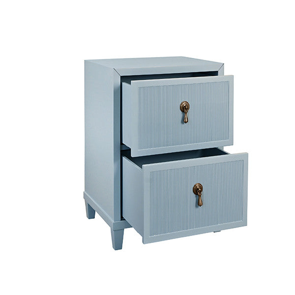 Worlds Away - Novalie Two Drawer Side Table With Fluted Drawer Fronts In Matte Light Blue Lacquer - NOVALIE LB