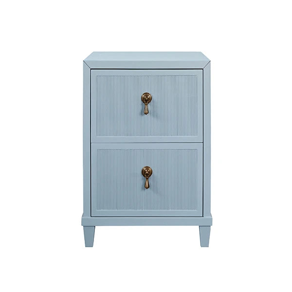 Worlds Away - Novalie Two Drawer Side Table With Fluted Drawer Fronts In Matte Light Blue Lacquer - NOVALIE LB